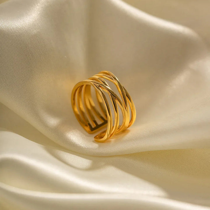 Gold-Plated Layered Ring with Textured Design
