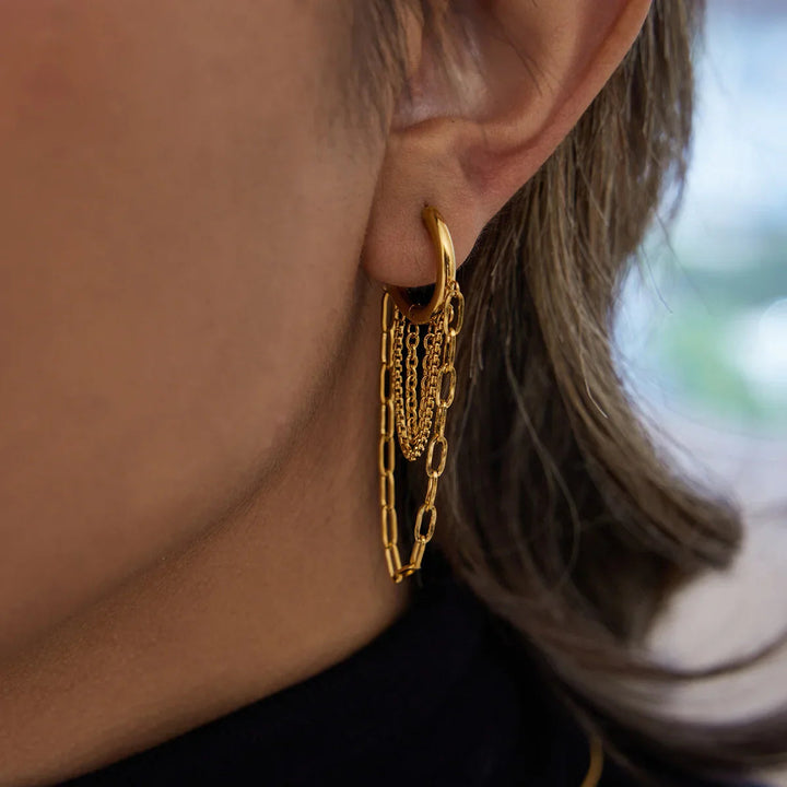Gold-Plated Link Chain Hoop Earrings