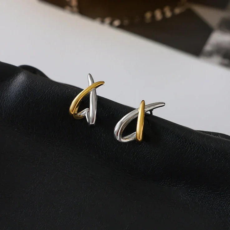 Two-Tone Crisscross Stud Earrings for Women