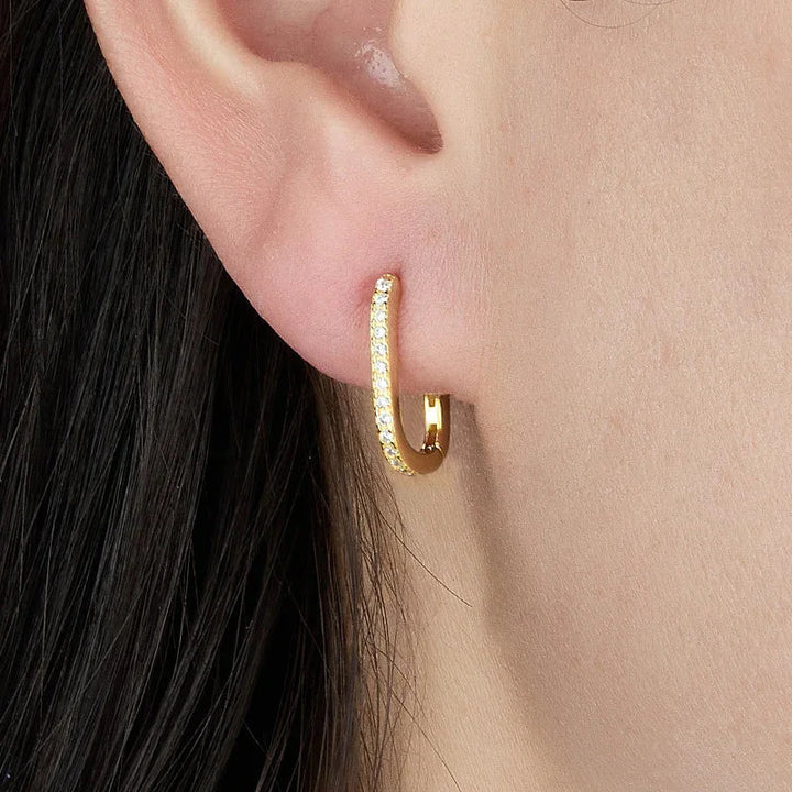 Gold-Plated CZ Oval Hoop Earrings