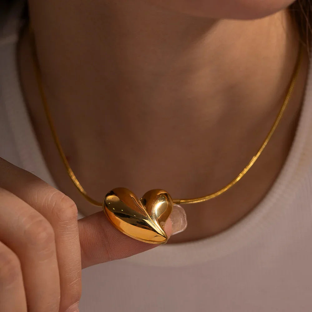 Gold-Plated Heart Necklace with Stainless Steel Chain
