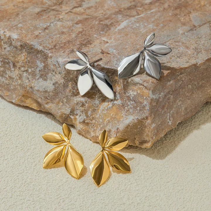 Gold Plated Statement Petal Stud Earrings