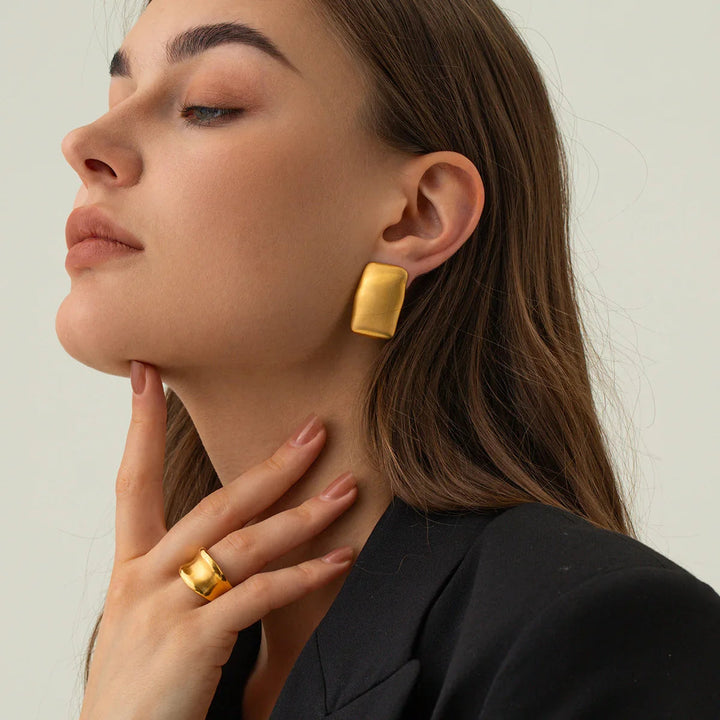 Gold-Plated Rectangular Earrings and Waterproof