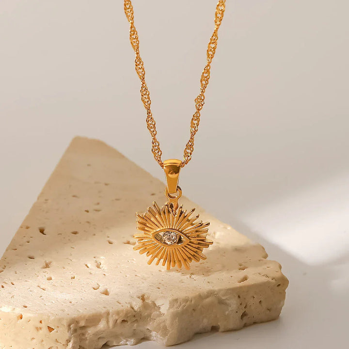 Gold-Plated CZ Sun Pendant Necklace for Women