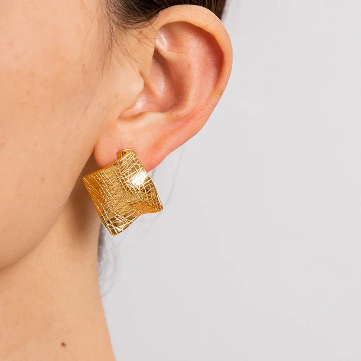 Gold-Plated Textured Statement Earrings for Women