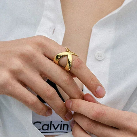 Gold-Plated Cross Ring for Women