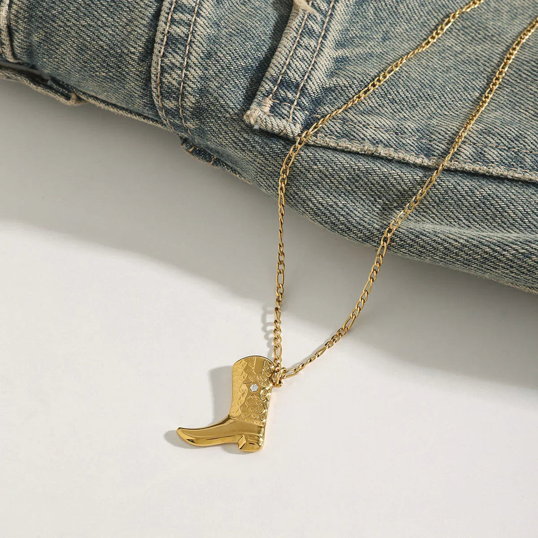 Gold-Plated CZ Boot Pendant Necklace for Women