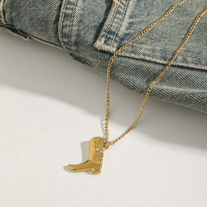 Gold-Plated CZ Boot Pendant Necklace for Women
