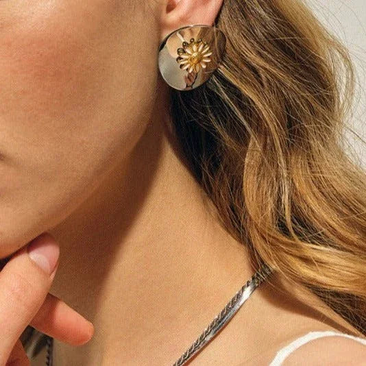 Gold-Plated Floral Stud Earrings for Women
