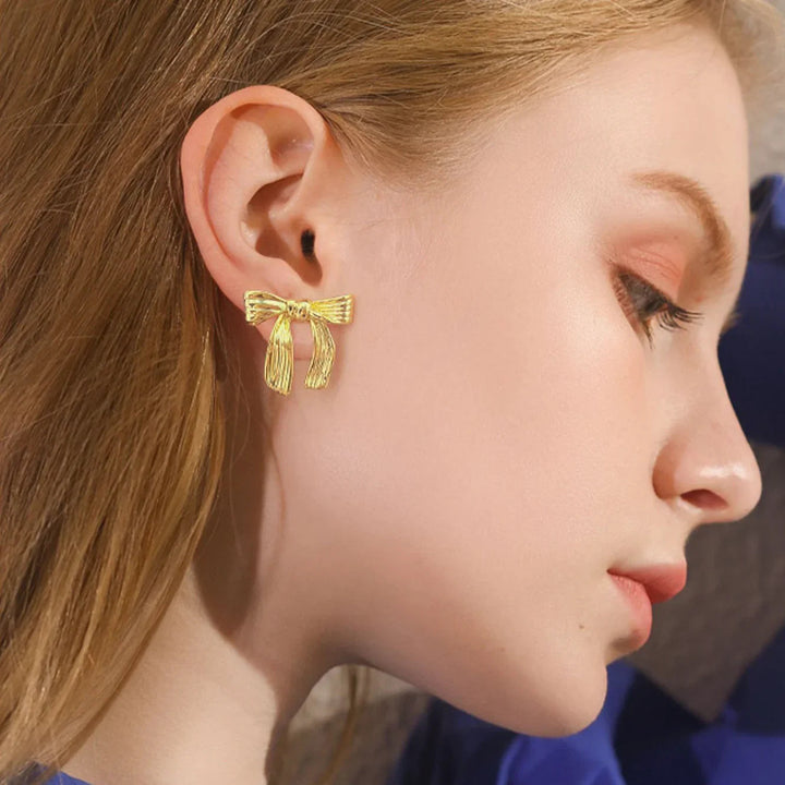 Gold-Plated Ribbon Earrings with Shimmering Finish