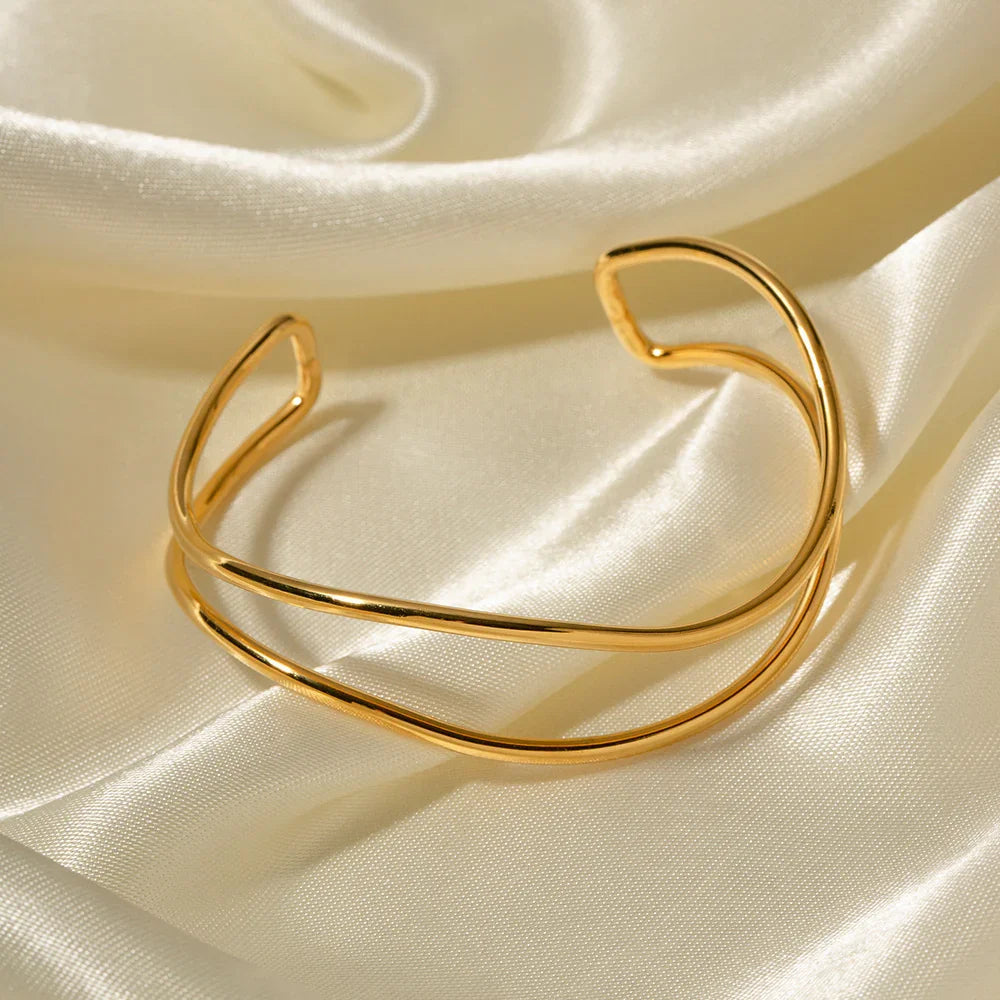 Gold-Plated Open Cuff Bracelet with Intertwining Design