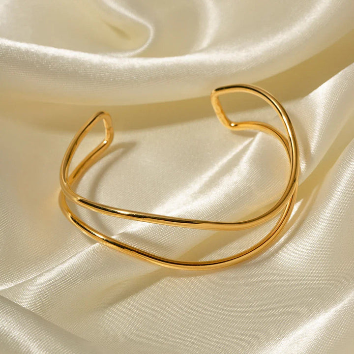 Gold-Plated Open Cuff Bracelet with Intertwining Design