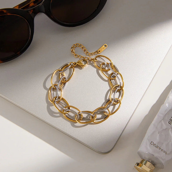 Gold Plated Two-Tone Multi Link Bracelet
