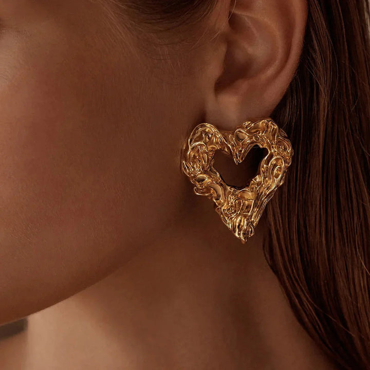 Gold-Plated Crumpled Heart Earrings