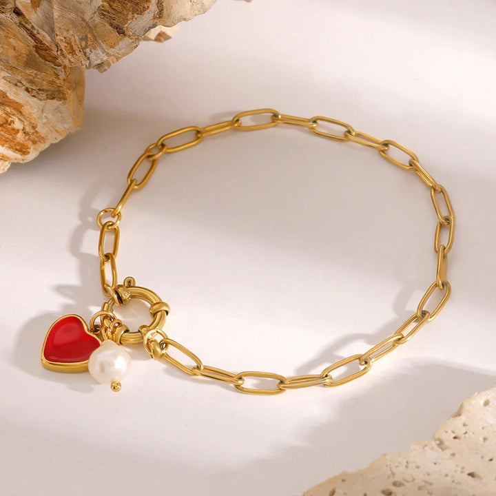 Gold-Plated Faux Pearl Charm Bracelet for Women