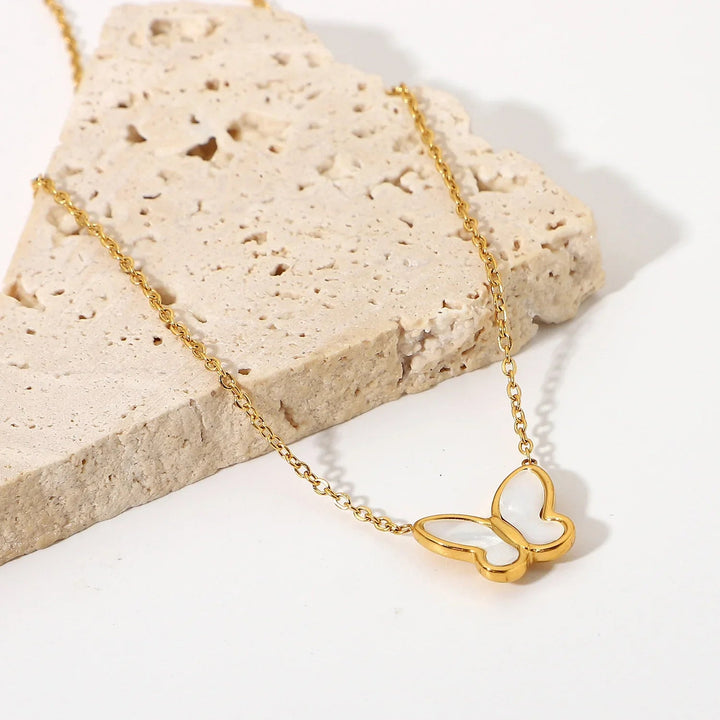Gold-Tone Butterfly Pendant Necklace with Faux Pearl-Look Detail