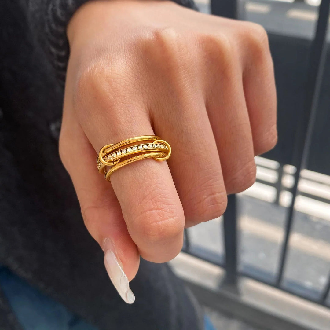 Gold-Plated Cubic Zirconia Stackable Ring Set for Women