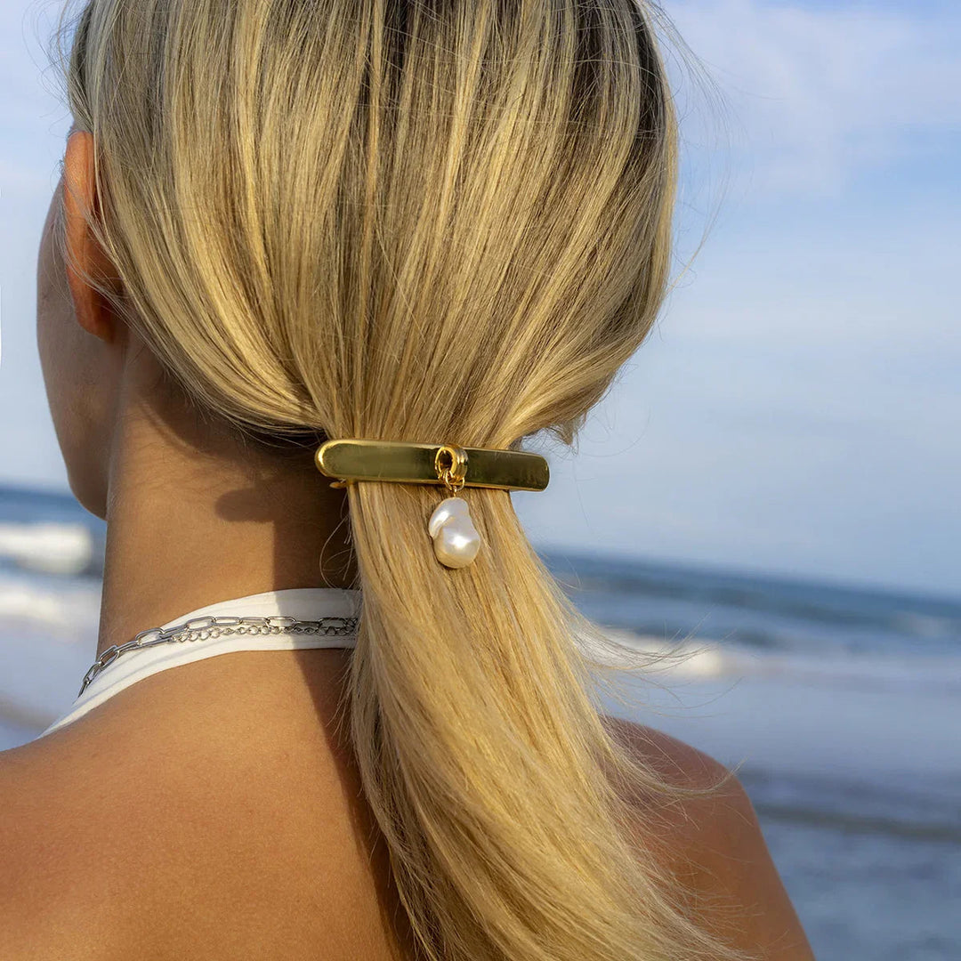 Gold-Plated Faux Pearl Hair Clip