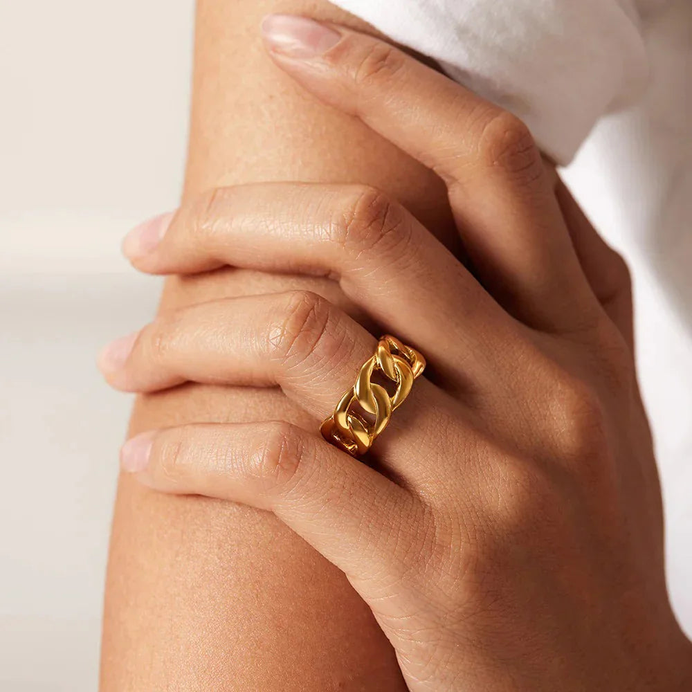 Gold-Plated Chunky Chain Link Statement Ring