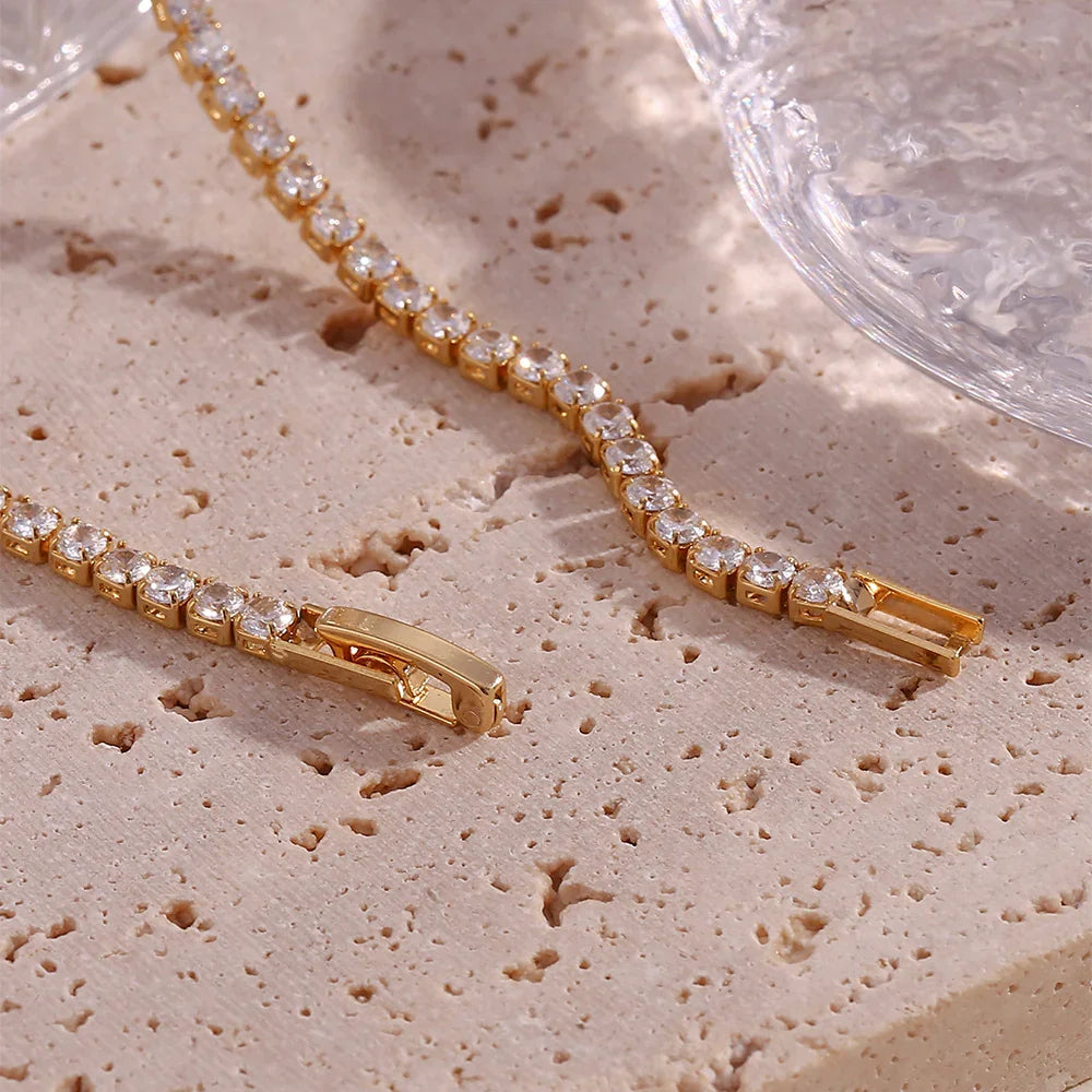 Gold-Plated CZ Tennis Necklace For Women