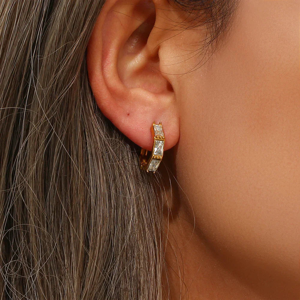 Gold-Plated Diamond Hoop Earrings For Women