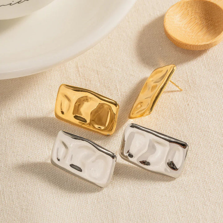 Gold-Plated Hammered Rectangular Earrings