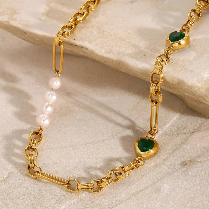 Gold-Plated Faux Pearl Chain Necklace for Women