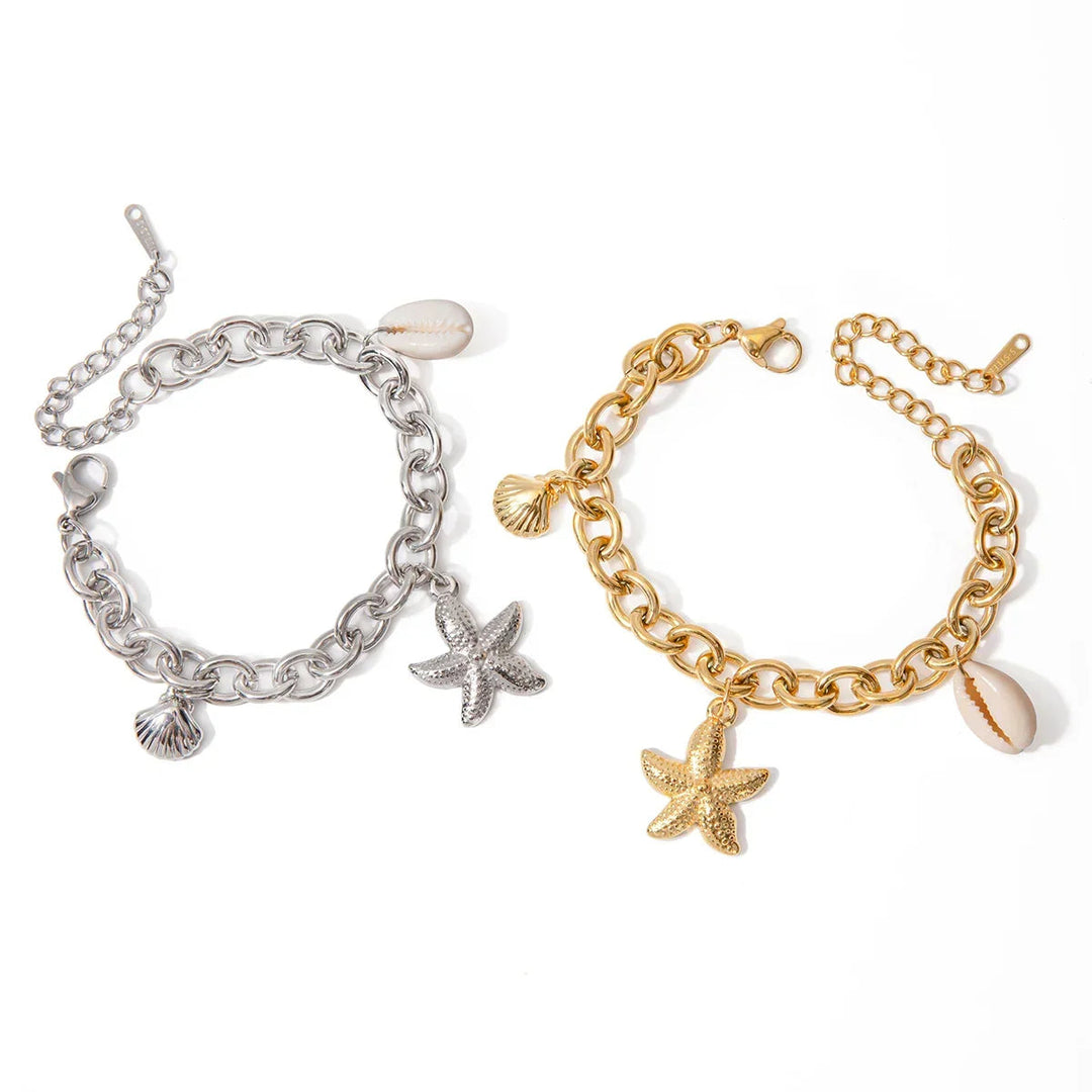 Gold-Plated Bracelet with Starfish, Shell, and Conch Pendants