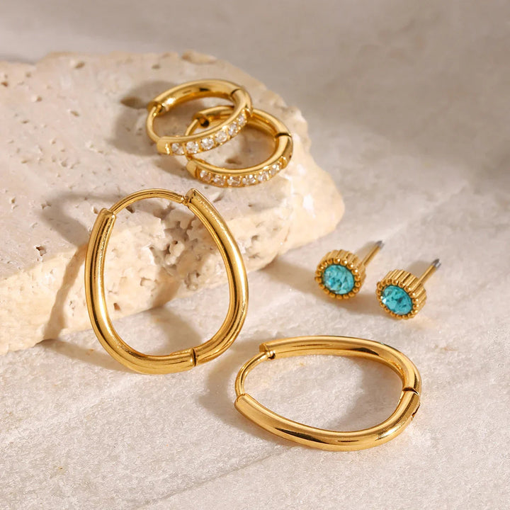 Gold-Plated CZ Hoop Earring 3-Piece Set