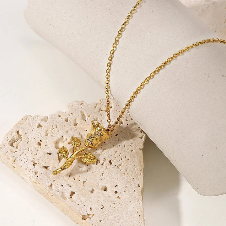 Gold-Plated Rose Pendant Necklace for Women