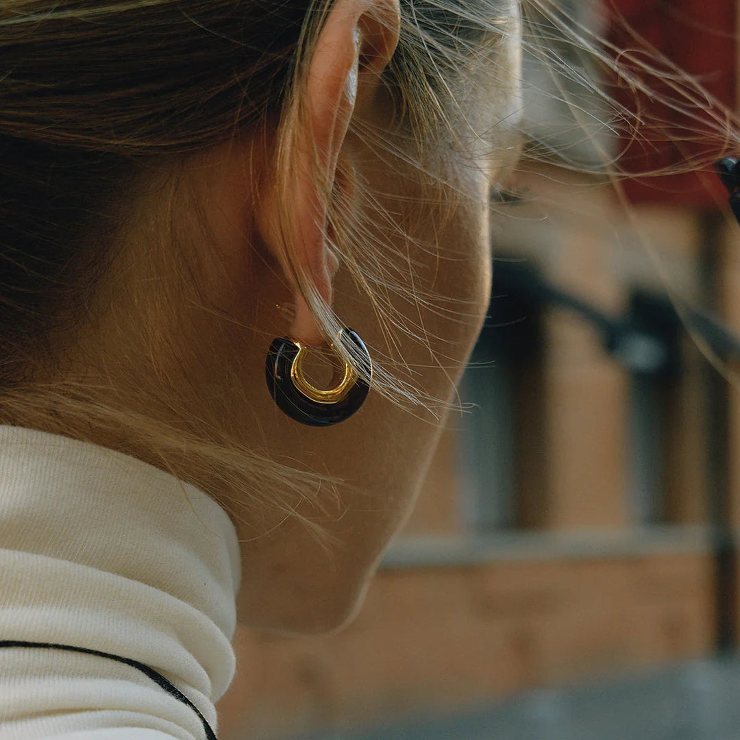 Gold-Plated Chunky Enamel Hoop Earrings