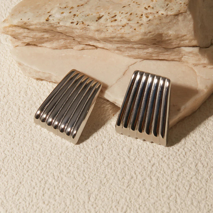 Gold-Plated Textured Bar Stud Earrings for Women