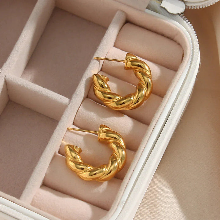 Gold-Plated Twisted Hoop Earrings for Women