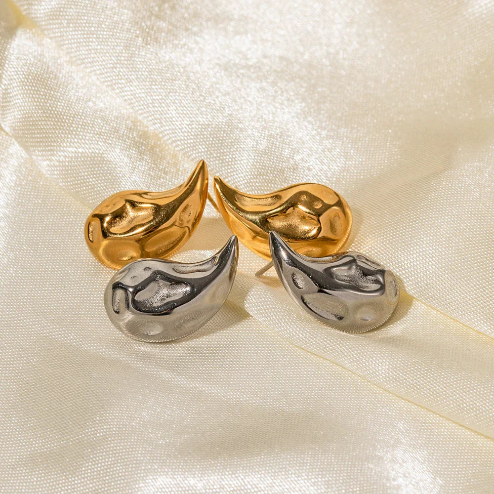 Gold-Plated Hammered Teardrop Earrings