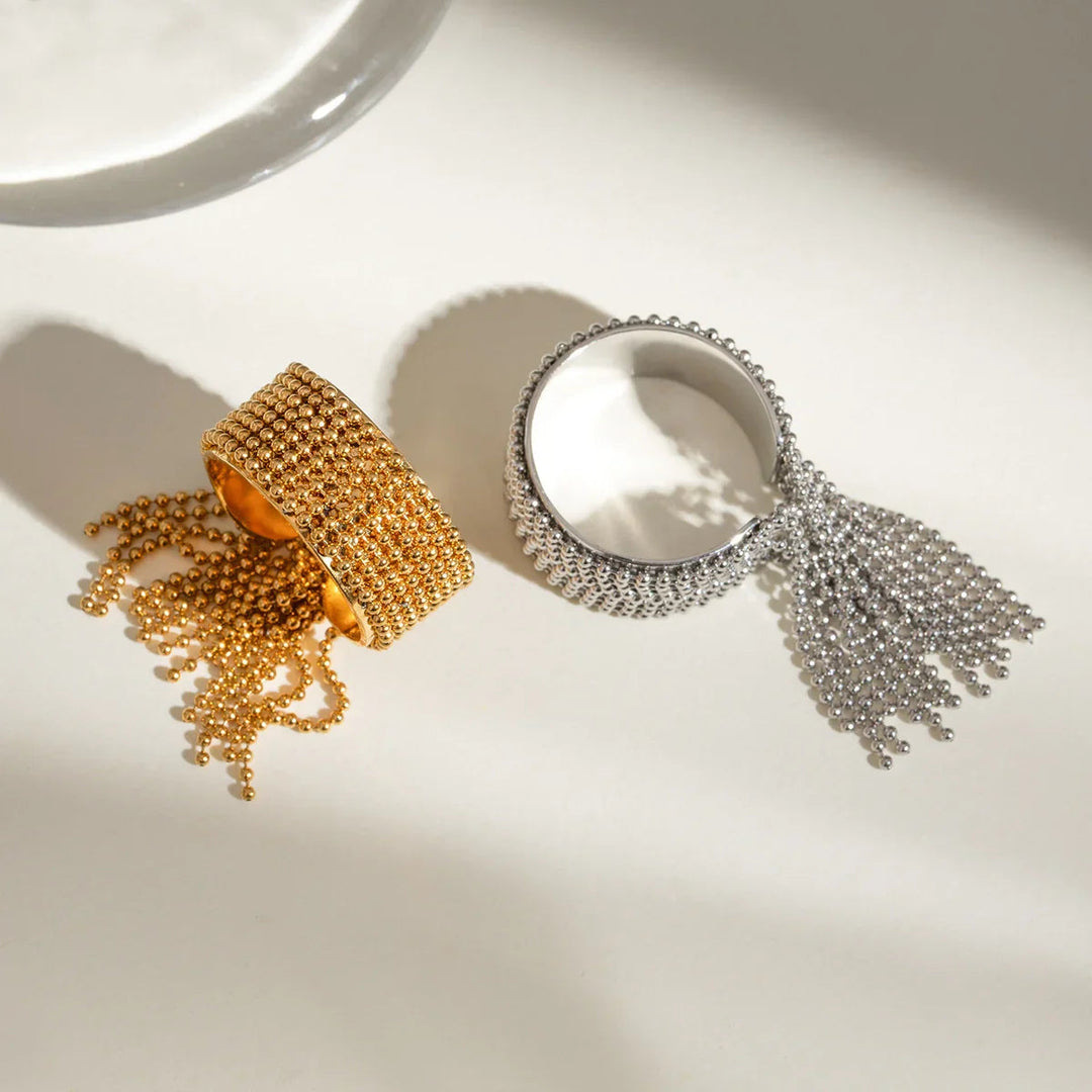 Gold-Plated Tassel Statement Ring for Women