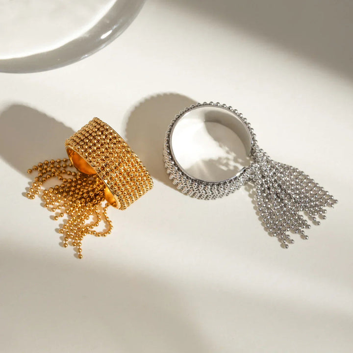 Gold-Plated Tassel Statement Ring for Women