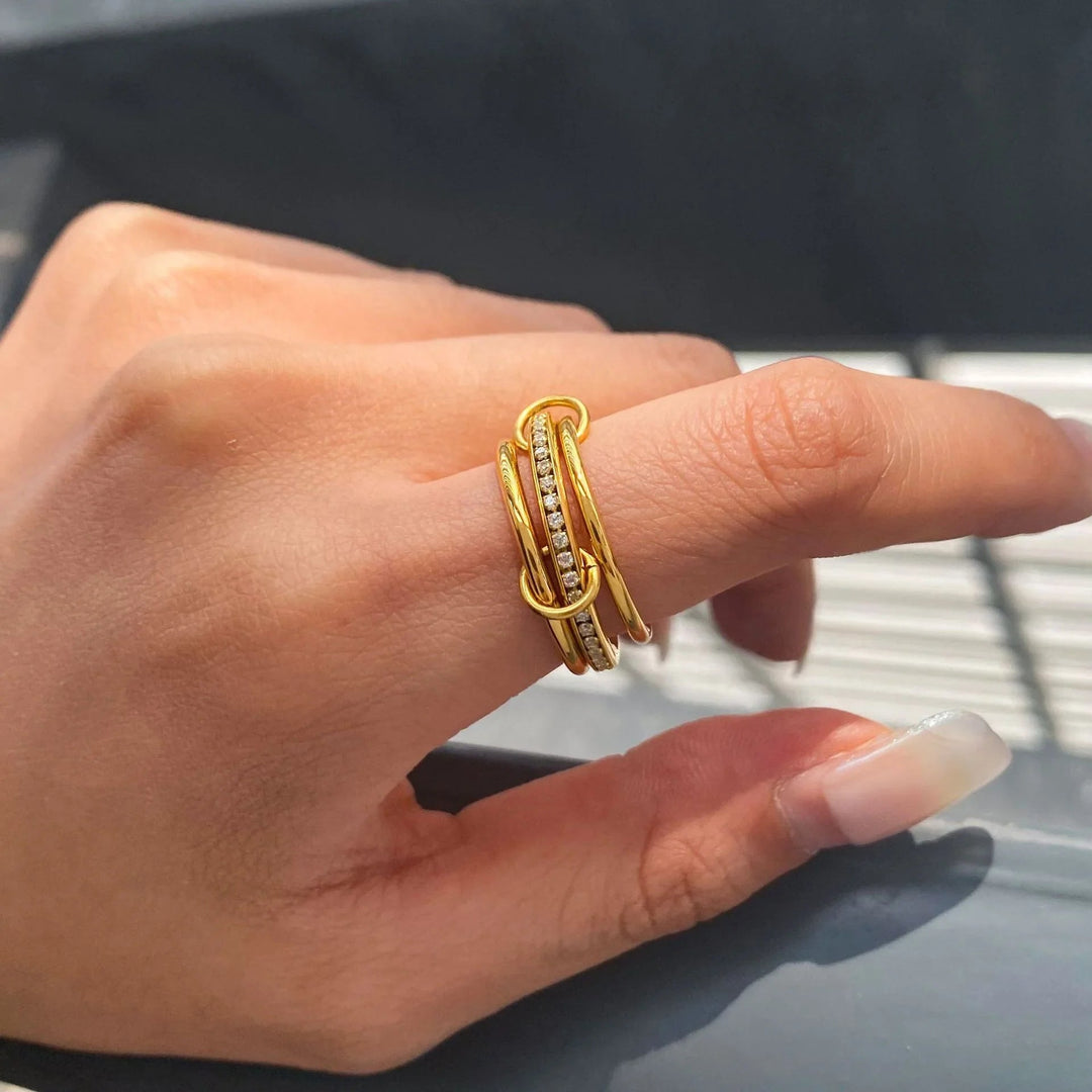 Gold-Plated Cubic Zirconia Stackable Ring Set for Women