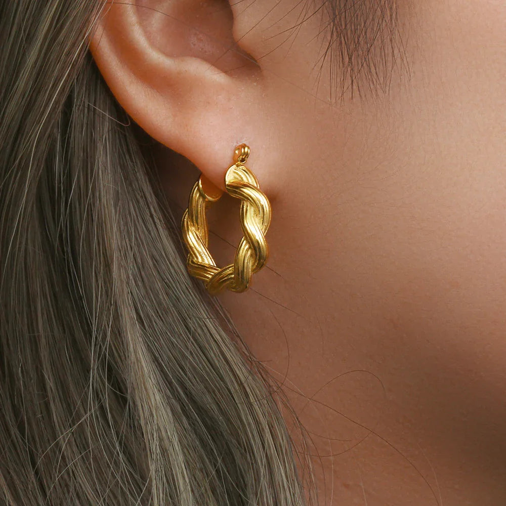 Gold-Plated Twisted Hoop Earrings For Women