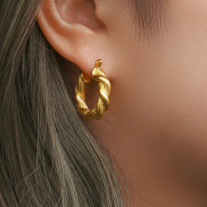 Gold-Plated Twisted Hoop Earrings For Women
