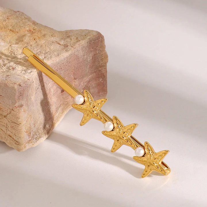 Gold-Plated Starfish-Faux Pearl French Pin