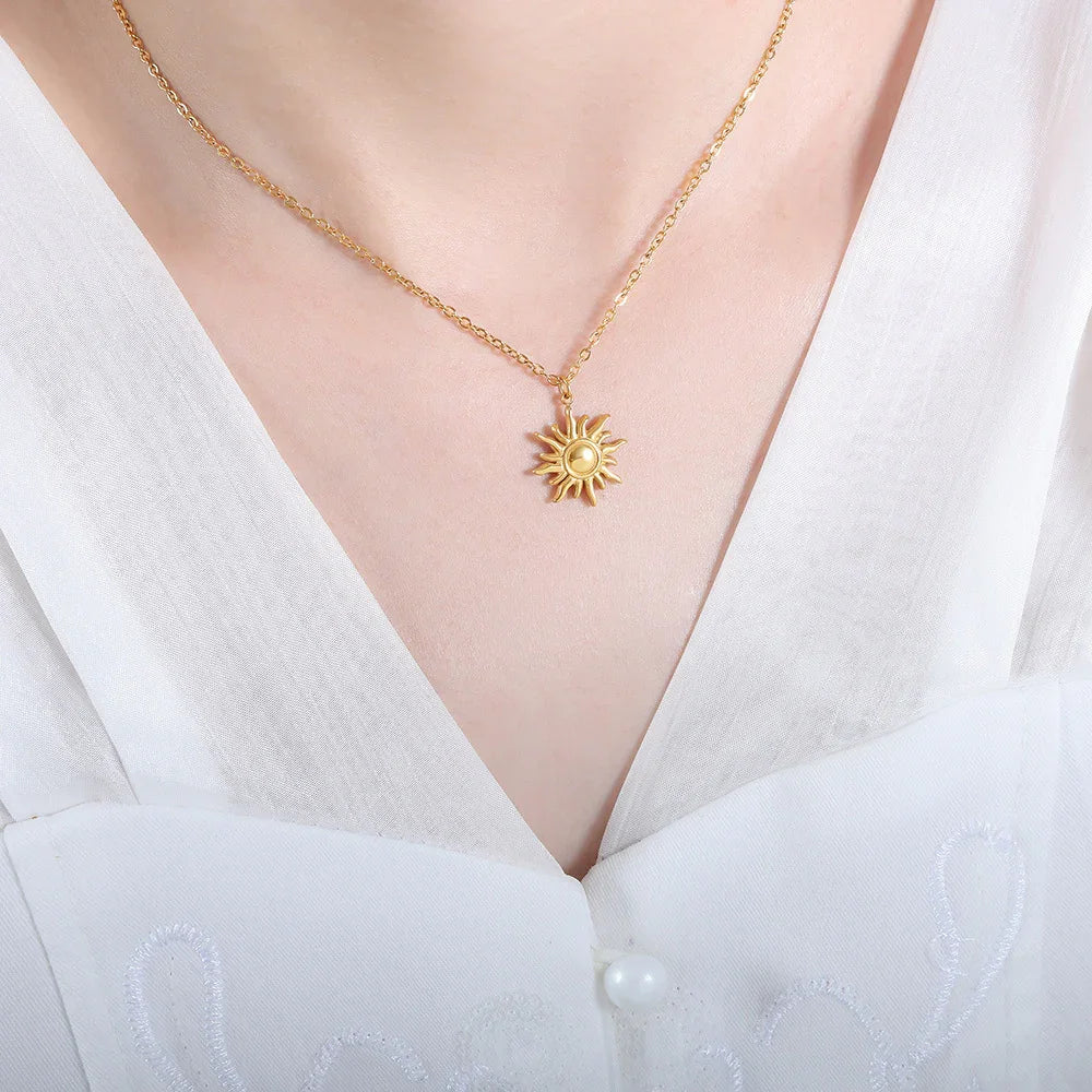 Gold-Plated Celestial Sun Pendant Necklace