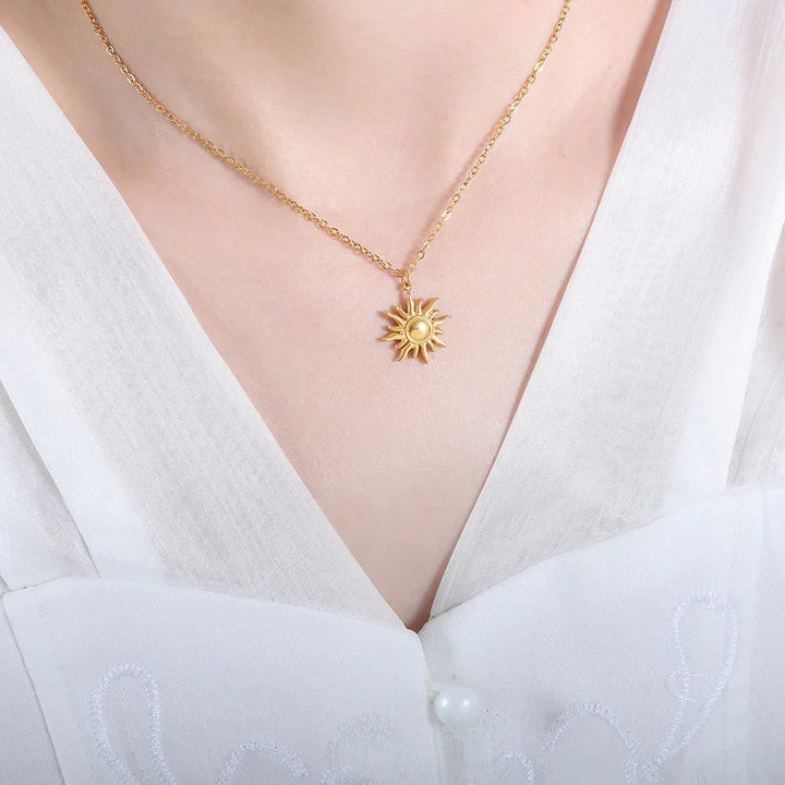 Gold-Plated Celestial Sun Pendant Necklace