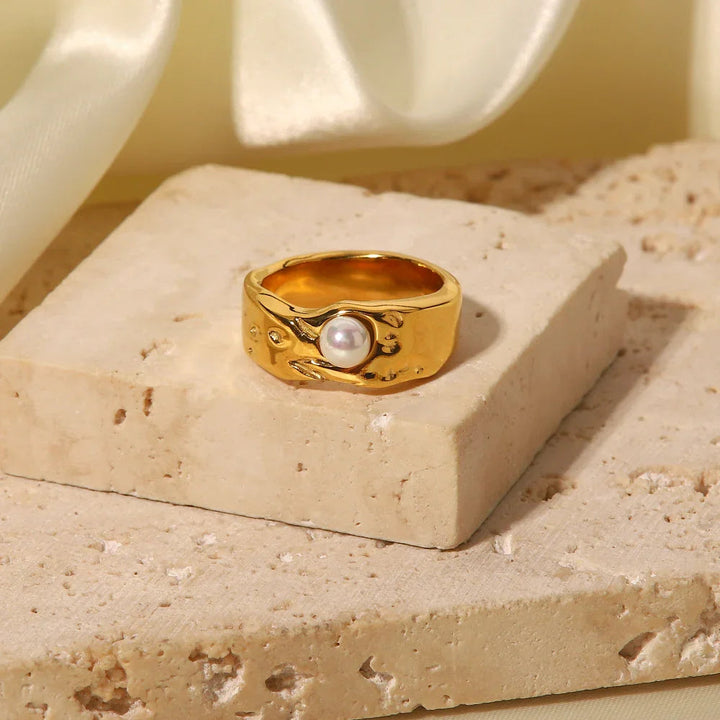 Gold-Plated Faux Pearl Statement Ring for Women
