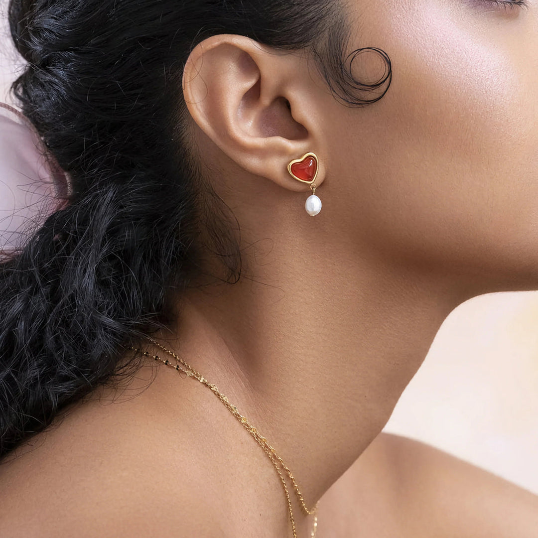 Gold-Plated Earrings Faux Pearl Heart Perfect for A Romantic Look