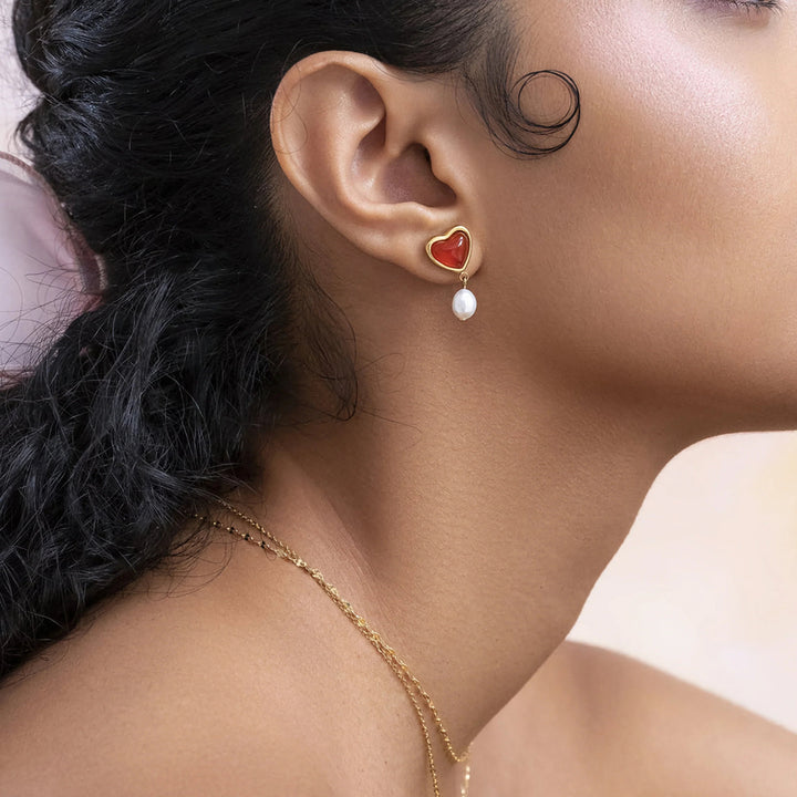 Gold-Plated Earrings Faux Pearl Heart Perfect for A Romantic Look