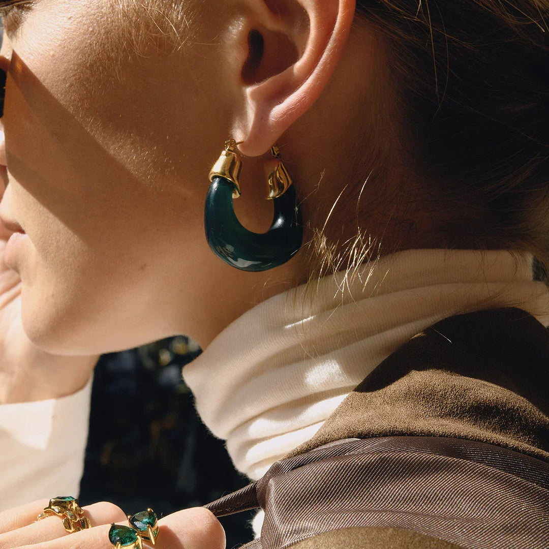 Gold-Plated Chunky Enamel Hoop Earrings