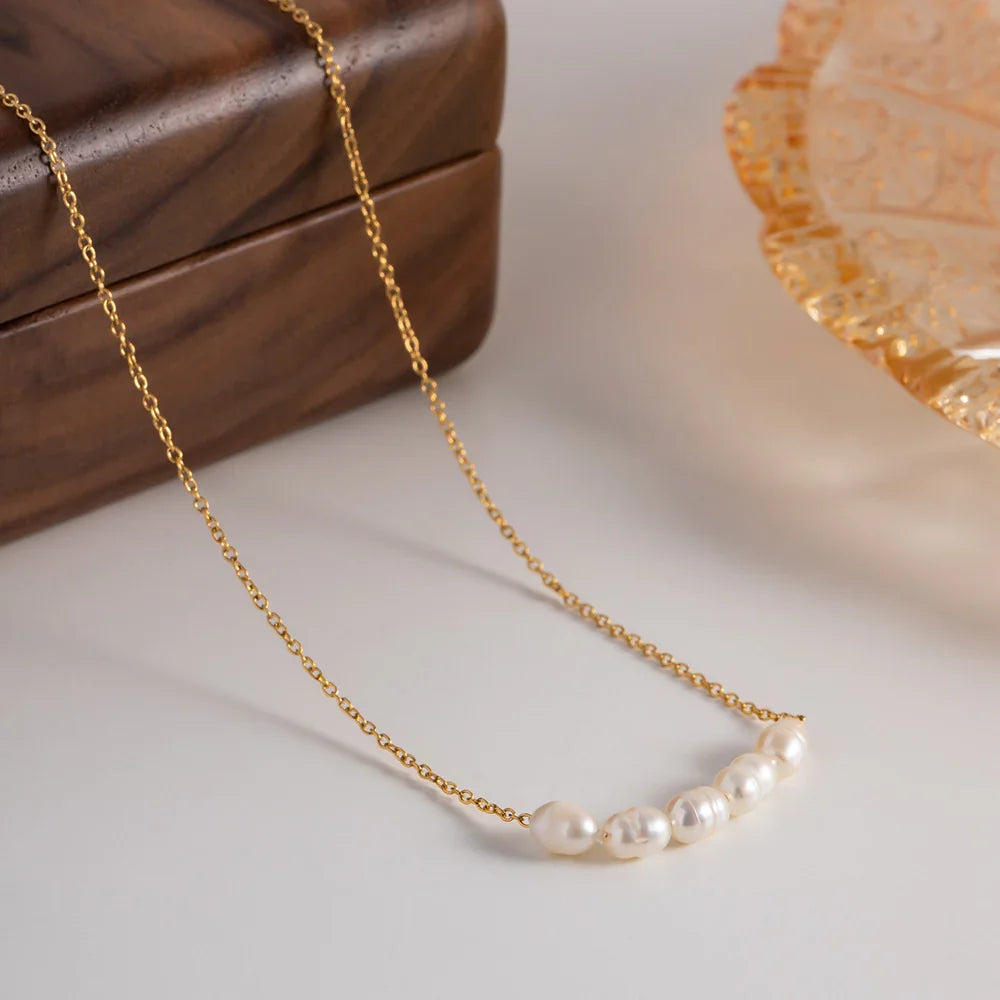 Gold-Plated Faux Pearl Bar Necklace for Women