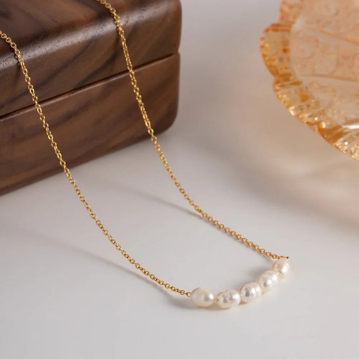 Gold-Plated Faux Pearl Bar Necklace for Women