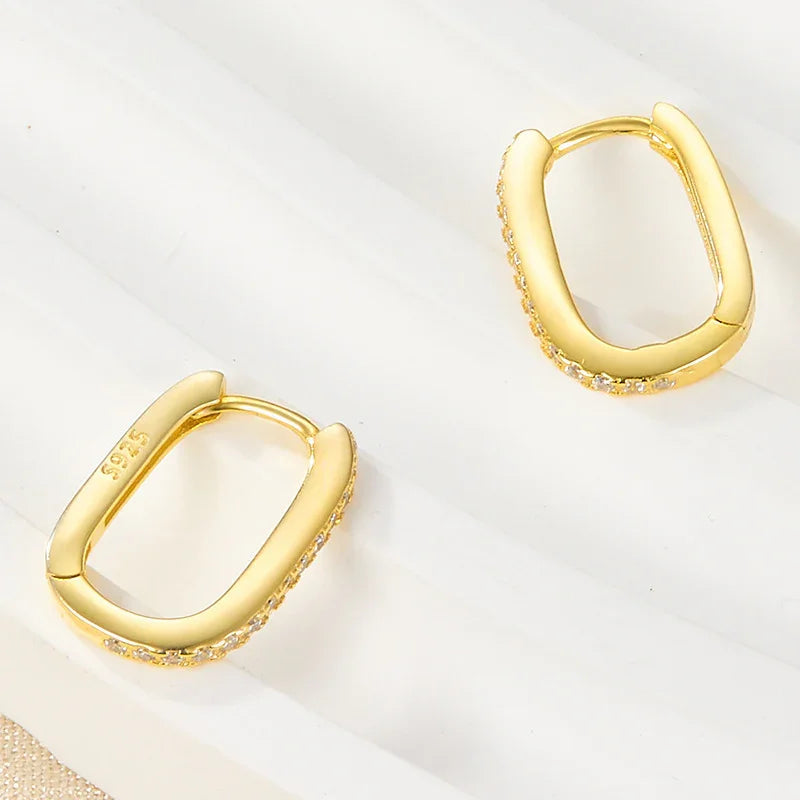 Gold-Plated CZ Oval Hoop Earrings