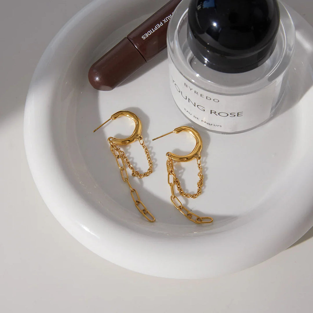Gold-Plated Stainless Steel Chain Hoop Earrings for Women